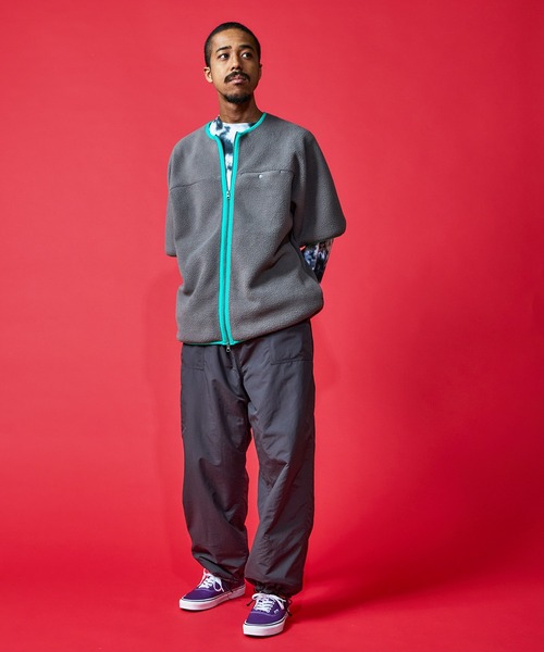 BURLAP OUTFITTER（バーラップアウトフィッター）の「PILE S/S JACKET/ パイル ショートスリーブ ジャケット（ノーカラージャケット・メンズ・ブラック/ナチュラル/チャコールグレー・LARGE/MEDIUM）」の9枚目の写真