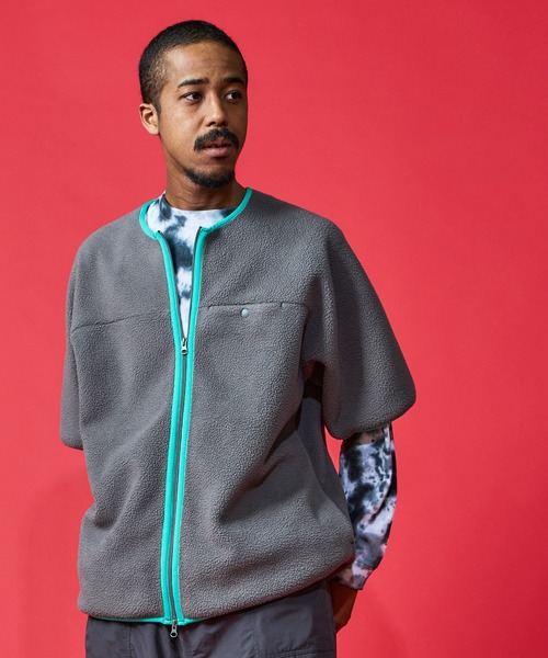 BURLAP OUTFITTER（バーラップアウトフィッター）の「PILE S/S JACKET/ パイル ショートスリーブ ジャケット（ノーカラージャケット・メンズ・ブラック/ナチュラル/チャコールグレー・LARGE/MEDIUM）」の8枚目の写真