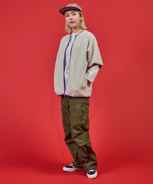 BURLAP OUTFITTER（バーラップアウトフィッター）の「PILE S/S JACKET/ パイル ショートスリーブ ジャケット（ノーカラージャケット・メンズ・ブラック/ナチュラル/チャコールグレー・LARGE/MEDIUM）」の5枚目の写真