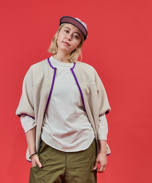 BURLAP OUTFITTER（バーラップアウトフィッター）の「PILE S/S JACKET/ パイル ショートスリーブ ジャケット（ノーカラージャケット・メンズ・ブラック/ナチュラル/チャコールグレー・LARGE/MEDIUM）」の4枚目の写真