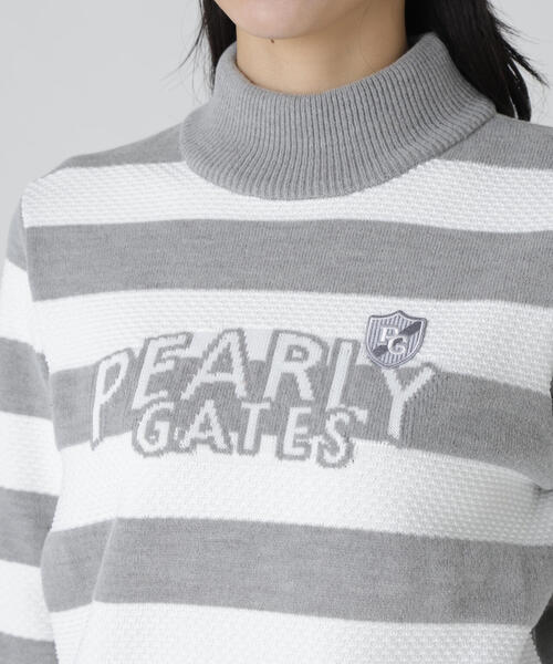 PEARLY GATES(パーリーゲイツ)の「【PEARLY GATES】10G天竺ボーダー柄モックネックニットプルオーバー(Tシャツ/カットソー・レディース・グレー系その他/ホワイト系その他・LARGE/SMALL/MEDIUM)」の3枚目の写真