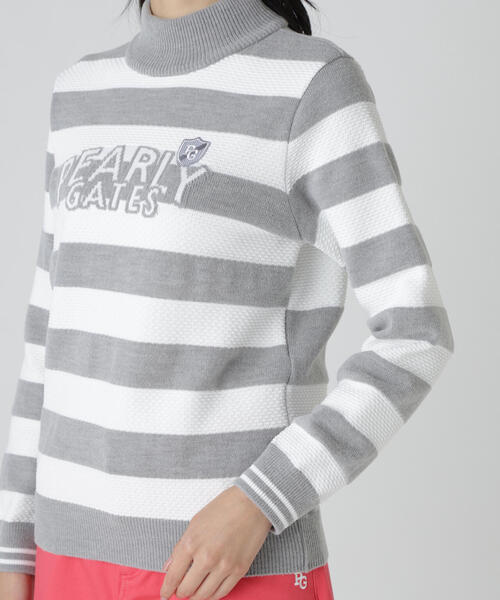 PEARLY GATES(パーリーゲイツ)の「【PEARLY GATES】10G天竺ボーダー柄モックネックニットプルオーバー(Tシャツ/カットソー・レディース・グレー系その他/ホワイト系その他・LARGE/SMALL/MEDIUM)」の4枚目の写真