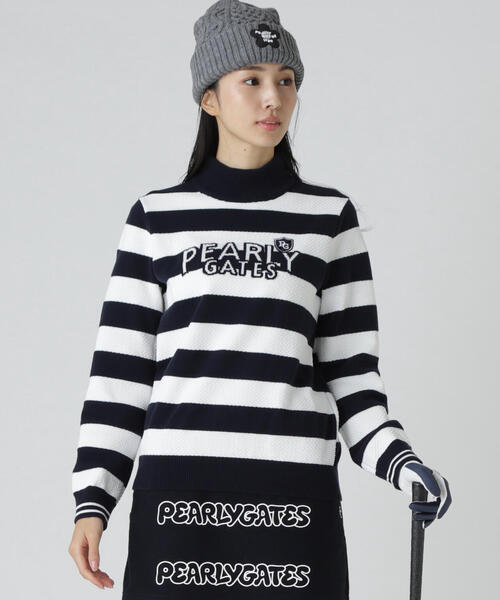PEARLY GATES(パーリーゲイツ)の「【PEARLY GATES】10G天竺ボーダー柄モックネックニットプルオーバー(Tシャツ/カットソー・レディース・グレー系その他/ホワイト系その他・LARGE/SMALL/MEDIUM)」の11枚目の写真