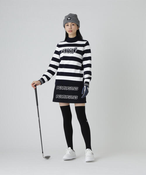 PEARLY GATES(パーリーゲイツ)の「【PEARLY GATES】10G天竺ボーダー柄モックネックニットプルオーバー(Tシャツ/カットソー・レディース・グレー系その他/ホワイト系その他・LARGE/SMALL/MEDIUM)」の12枚目の写真
