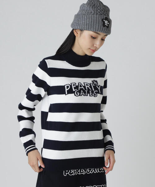 PEARLY GATES(パーリーゲイツ)の「【PEARLY GATES】10G天竺ボーダー柄モックネックニットプルオーバー(Tシャツ/カットソー・レディース・グレー系その他/ホワイト系その他・LARGE/SMALL/MEDIUM)」の14枚目の写真