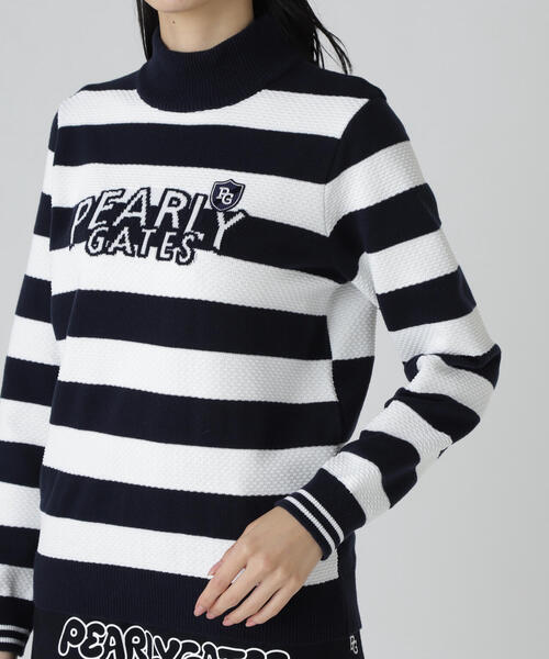 PEARLY GATES(パーリーゲイツ)の「【PEARLY GATES】10G天竺ボーダー柄モックネックニットプルオーバー(Tシャツ/カットソー・レディース・グレー系その他/ホワイト系その他・LARGE/SMALL/MEDIUM)」の18枚目の写真