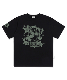 シューティングガールプリントオーバーサイズ半袖Tシャツブラック