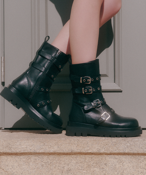 ラウンドトゥバックルバイカーブーツ 412446002 (5.5cm/1カラー)