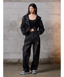 Verdnt（バーダント）の「Curved Catwash Damage Wide Denim Pants [Black]（デニムパンツ・メンズ）」