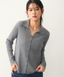 衿付き ダブルボタン カーディガン
