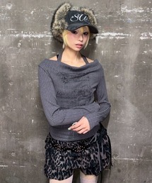 【Never mind the XU】off shoulder tops / 【ネバーマインド ザ エックスユー】シャーリングオフショルダー長袖トップス