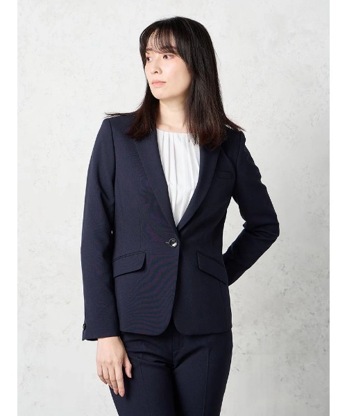 Perfect Suit FActory(パーフェクトスーツファクトリー)の「杢調プレーンスーツ テーラードジャケット ネイビー【マシンウォッシャブル】(テーラードジャケット・レディース・ネイビー・7号/9号/13号)」の1枚目の写真