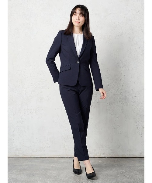 Perfect Suit FActory(パーフェクトスーツファクトリー)の「杢調プレーンスーツ テーラードジャケット ネイビー【マシンウォッシャブル】(テーラードジャケット・レディース・ネイビー・7号/9号/13号)」の3枚目の写真