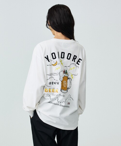 ABAHOUSE(アバハウス)の「【YOIDORE / ヨイドレ】KAMINARISAMA / 雷様 刺繍ロングTシャツ/ユニセックス(Tシャツ/カットソー・メンズ・ホワイト/エメラルド/ブラック・M/L)」の1枚目の写真