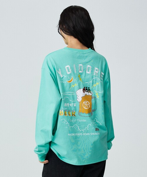 ABAHOUSE(アバハウス)の「【YOIDORE / ヨイドレ】KAMINARISAMA / 雷様 刺繍ロングTシャツ/ユニセックス(Tシャツ/カットソー・メンズ・ホワイト/エメラルド/ブラック・M/L)」の3枚目の写真