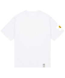 [ユニセックス]ワンサイドホワイトフラワースマイル半袖Tシャツ_ホワイト