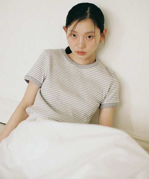 LINGSEOUL(リングソウル)の「stripe linger t-shirts-ivory/melange(Tシャツ/カットソー・レディース・その他・FREE)」の4枚目の写真
