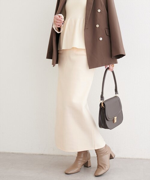 natural couture(ナチュラルクチュール)の「ウールライクストレッチスカート(スカート・レディース・ブラウン/ブルー/アイボリー・MEDIUM/LARGE)」の2枚目の写真