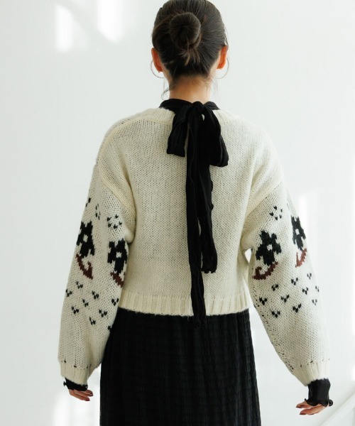 flower（フラワー）の「フローラルノルディックニット（ニット/セーター・レディース・アイボリー/グレー・FREE）」の5枚目の写真