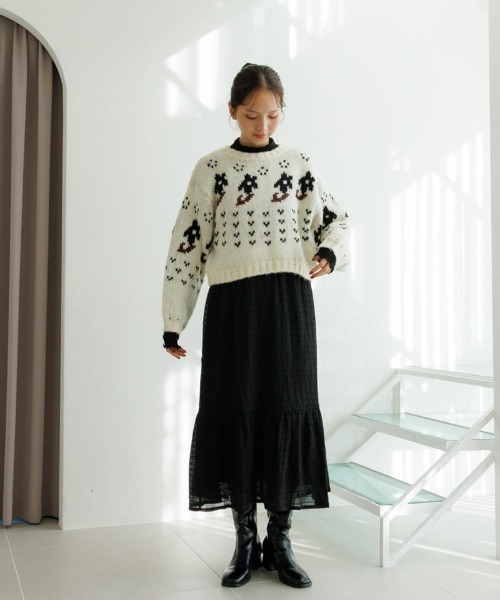 flower（フラワー）の「フローラルノルディックニット（ニット/セーター・レディース・アイボリー/グレー・FREE）」の6枚目の写真