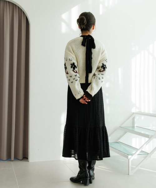 flower（フラワー）の「フローラルノルディックニット（ニット/セーター・レディース・アイボリー/グレー・FREE）」の8枚目の写真