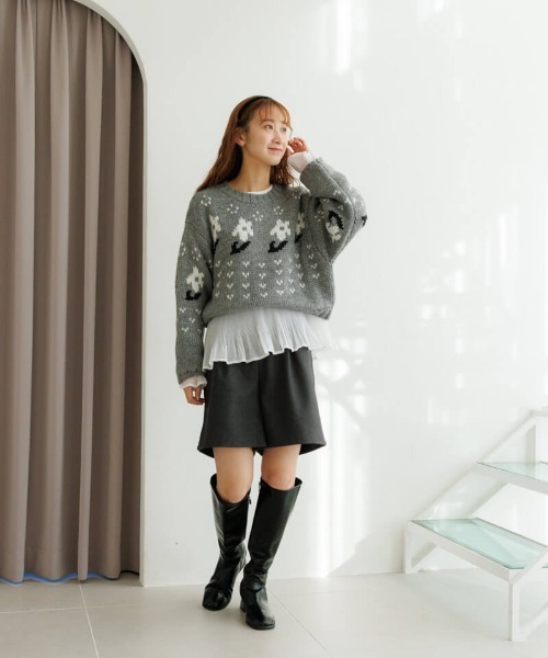 flower（フラワー）の「フローラルノルディックニット（ニット/セーター・レディース・アイボリー/グレー・FREE）」の13枚目の写真
