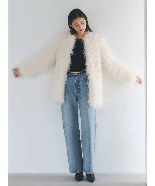 ECOPELボリュームファーコート（ノーカラーコート）｜anuans（ア