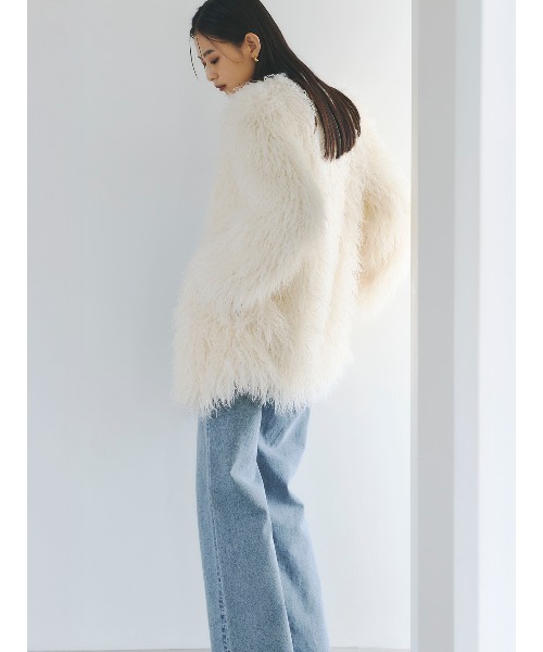 セール】ECOPELボリュームファーコート（ノーカラーコート）｜anuans