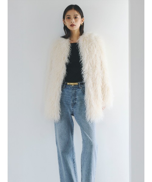 ECOPELボリュームファーコート（ノーカラーコート）｜anuans（ア