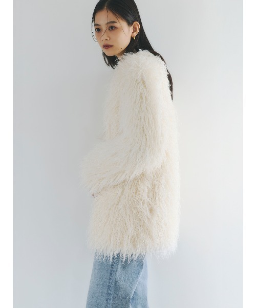 ECOPELボリュームファーコート（ノーカラーコート）｜anuans（ア