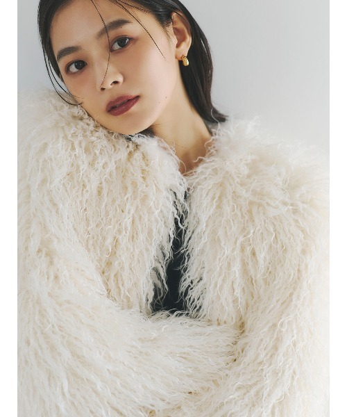 セール】ECOPELボリュームファーコート（ノーカラーコート）｜anuans