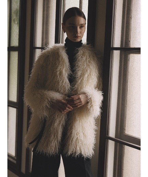 ECOPELボリュームファーコート（ノーカラーコート）｜anuans（ア