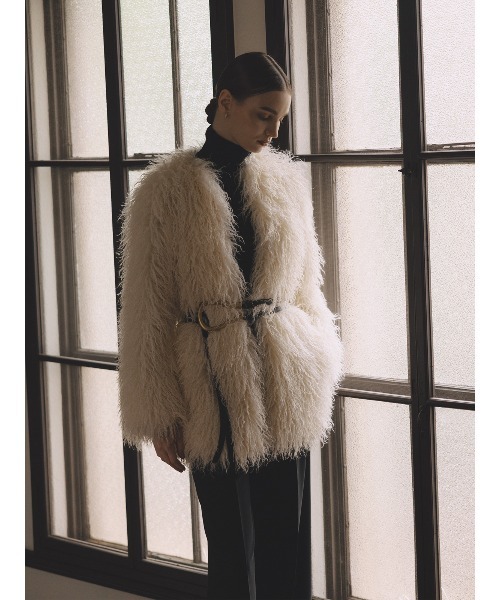 セール】ECOPELボリュームファーコート（ノーカラーコート）｜anuans