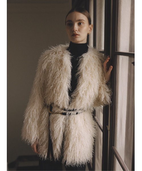 セール】ECOPELボリュームファーコート（ノーカラーコート）｜anuans