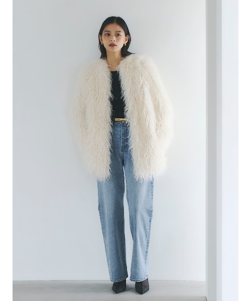 ECOPELボリュームファーコート（ノーカラーコート）｜anuans（ア