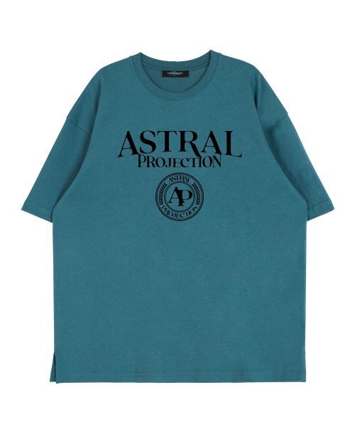 ASTRAL PROJECTION(アストラルプロジェクション)の「レタリングロゴ エンブレムラウンドネック 15番手綿半袖Tシャツ_ブルーグリーン(Tシャツ/カットソー・レディース・その他・LARGE/X-LARGE)」の2枚目の写真