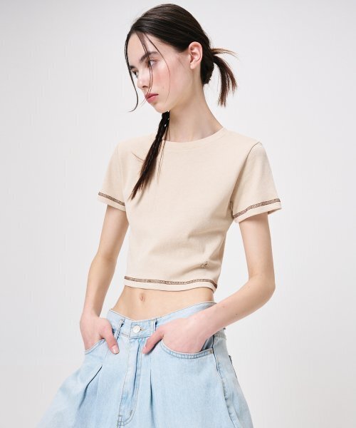 ETMON（エトモン）の「Pigment Stitch Detail T-Shirt, Beige（Tシャツ/カットソー・レディース・その他・FREE）」の6枚目の写真