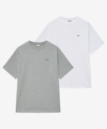[2PACK]レギュラーフィットスネルロゴ半袖Tシャツ_ホワイト/グレー