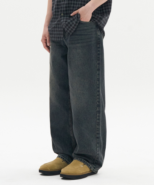 EXCONTAINER(エックスコンテナ)の「ディープウォッシュワイドデニムパンツ(RUSTY BLUE)(デニムパンツ・メンズ・その他・SMALL/MEDIUM/LARGE/X-LARGE)」の1枚目の写真