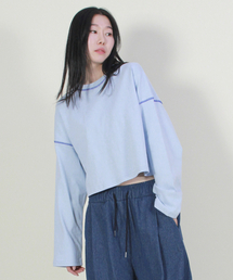 カラー スティッチ マキシ クロップTシャツ スカイブルー