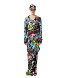 Black Graffiti Print 01 Black Graffiti Pattern Ruffle Unbalanced Skirt