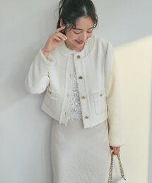 La boutique BonBon（ラブティックボンボン）の「【今すぐお届け！・オケージョン対応】ファンシーツイードクロップドジャケット（ノーカラージャケット）」