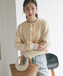 La boutique BonBon | 【今すぐお届け！・オケージョン対応】ファンシーツイードクロップドジャケット(ノーカラージャケット)