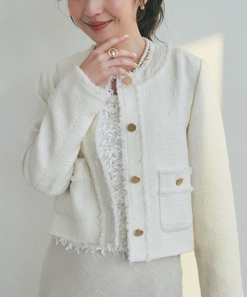 ON・OFF兼用】ファンシーツイードクロップドジャケット（テーラード