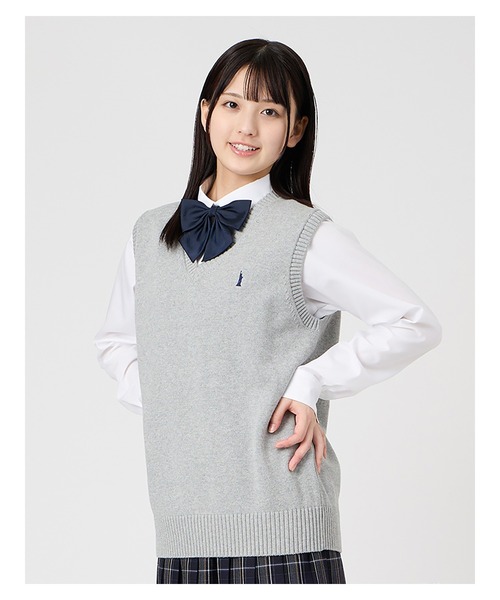 EASTBOY(イーストボーイ)の「ベスト 綿 7G ニット 通学 女子 制服 学生服 中学生 高校生 スクール(ベスト・キッズ・オフホワイト/ブラック/ライトグレー/ネイビー/ベージュ・9号/11号/13号/7号)」の1枚目の写真