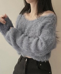 オフショルシャギーニット