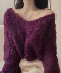 オフショルシャギーニット