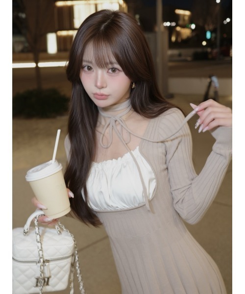 Darich（ダーリッチ）の「ネックリボンデザインフレアニットミニ