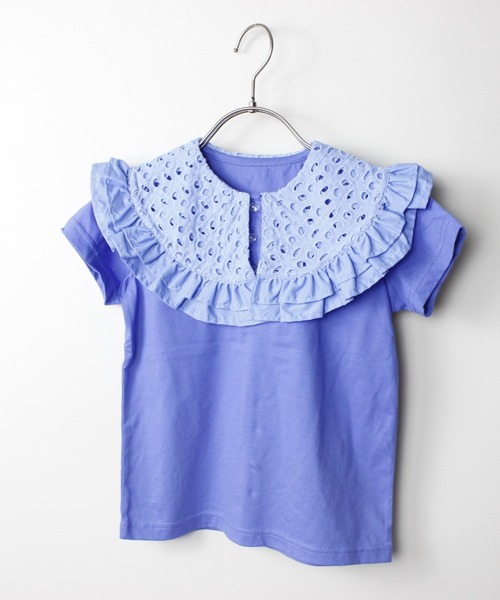 maarook（マルーク）の「天竺レース衿Tシャツ（Tシャツ/カットソー・キッズ・ホワイト/ブルー・140cm/150cm/160cm）」の2枚目の写真