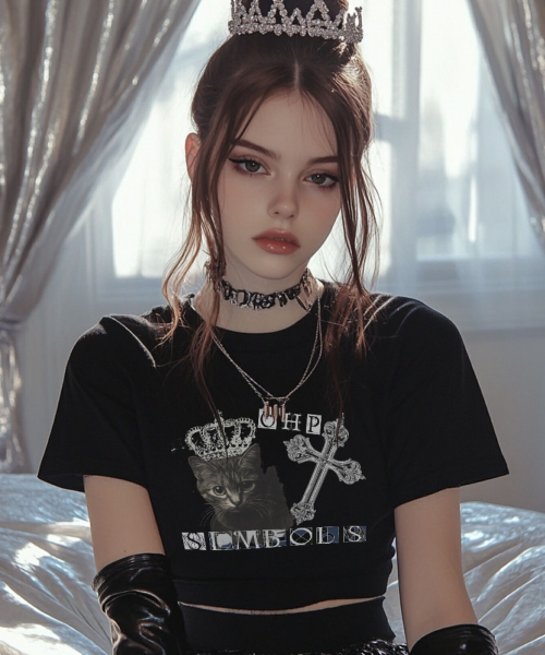 ONEHUNDREDPERCENT FOR WOMAN(ワンハンドレッドパーセントフォーウーマン)の「OHPxAIDAEVE キャットクロス ウーマン クロップ 半袖Tシャツ(Tシャツ/カットソー・レディース・その他・S/M)」の2枚目の写真